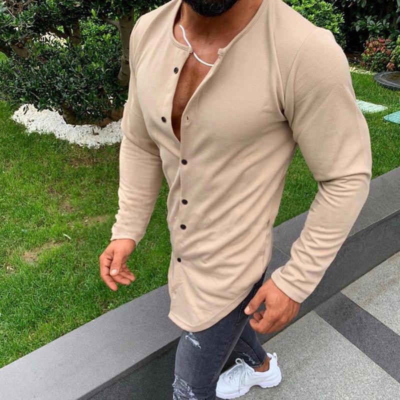 Men's Solid Color Casual Single Breasted T-Shirt Cardigan 05735806X