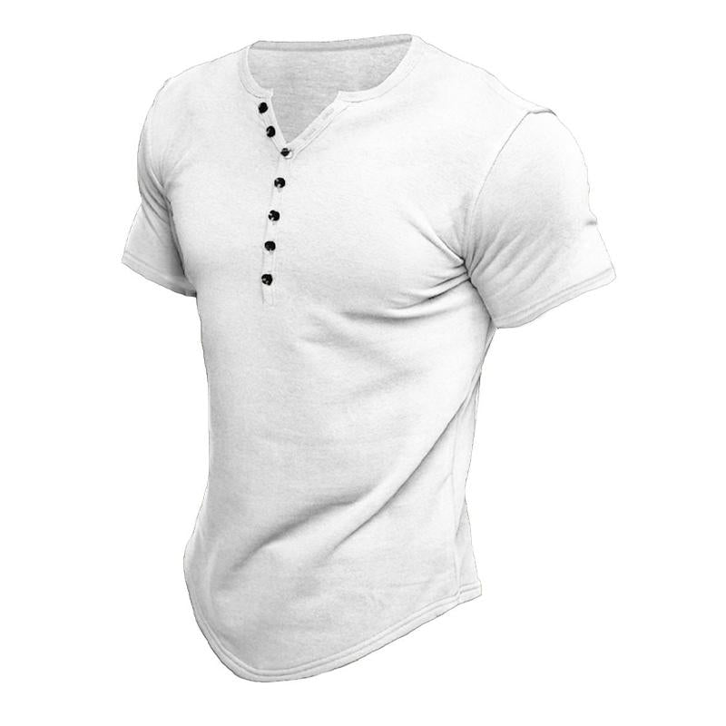 T-shirt Henley à manches courtes et boutons unis pour hommes 60126755X