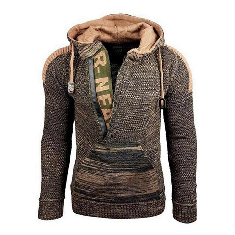 Men's Casual Hooded Long-Sleeved Pullover Knitted Hoodie 17002971M