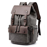 Casual Flap Large Capacity Leather Canvas Backpack Gray Bag