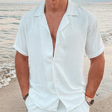Men's Linen Lapel Solid Loose Shirt 63376848Z