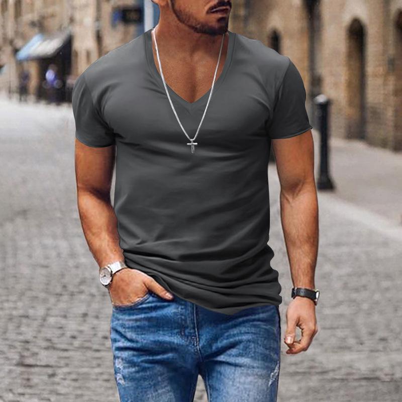 Men's Casual V Neck Solid Color Basic Short Sleeved T-shirt 53194486M