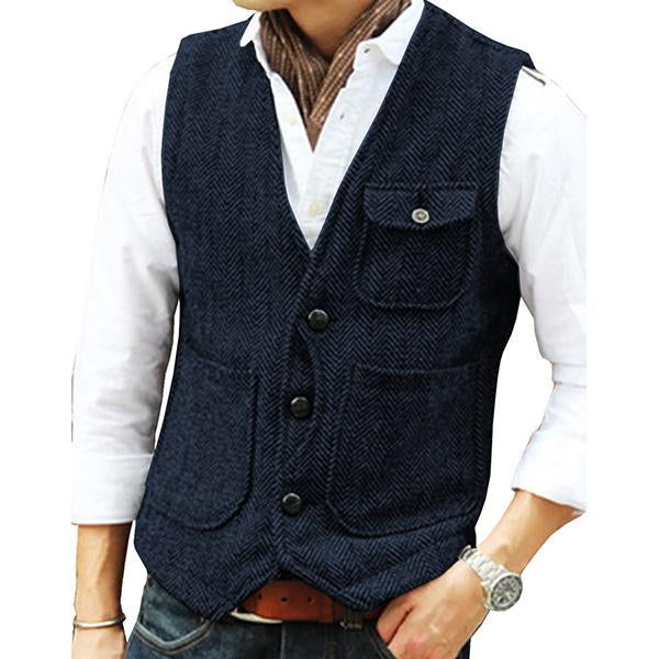 Mens V-Neck Single-Breasted Tweed Vest 39854419M Navy / S Vests