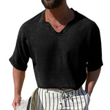 Men's Solid Color V-Neck Short-Sleeved T-Shirt 36972763Y