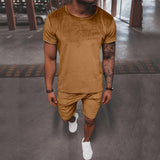Men's Solid Color Round Neck Short Sleeve Shorts Two-Piece Set 87271703X