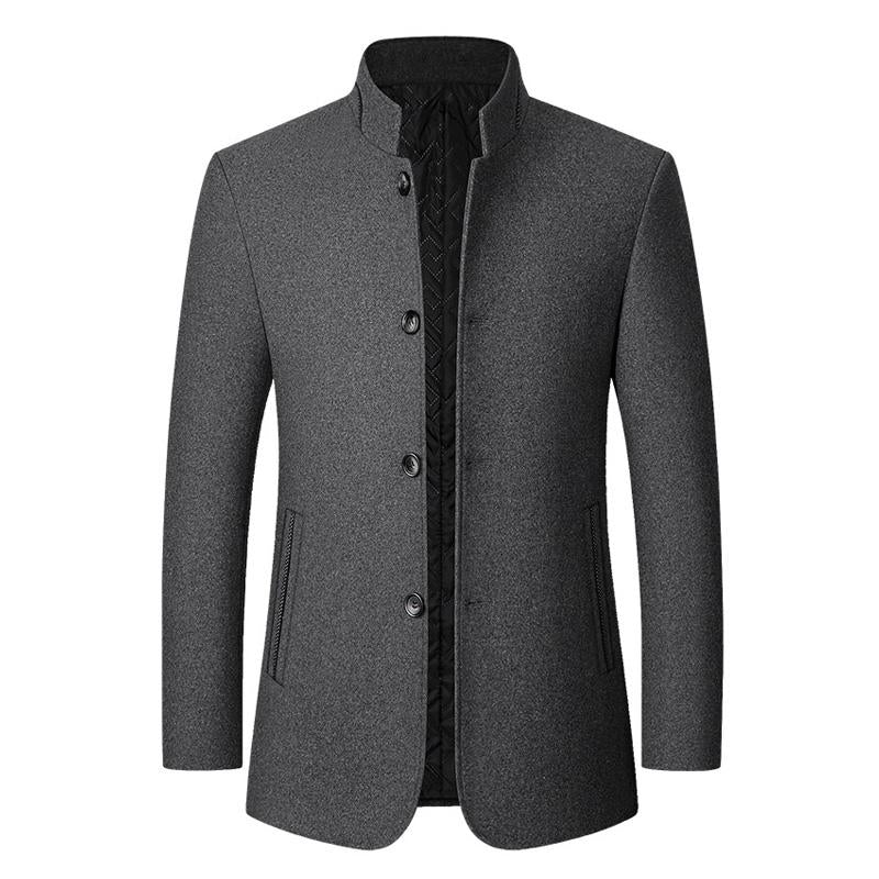 Men's Stand Collar Solid Color Woolen Coat 09916804X