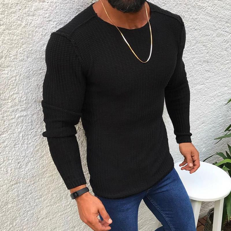 Men's Casual Slim Round Neck Long Sleeve Knitted Sweater 78200361M