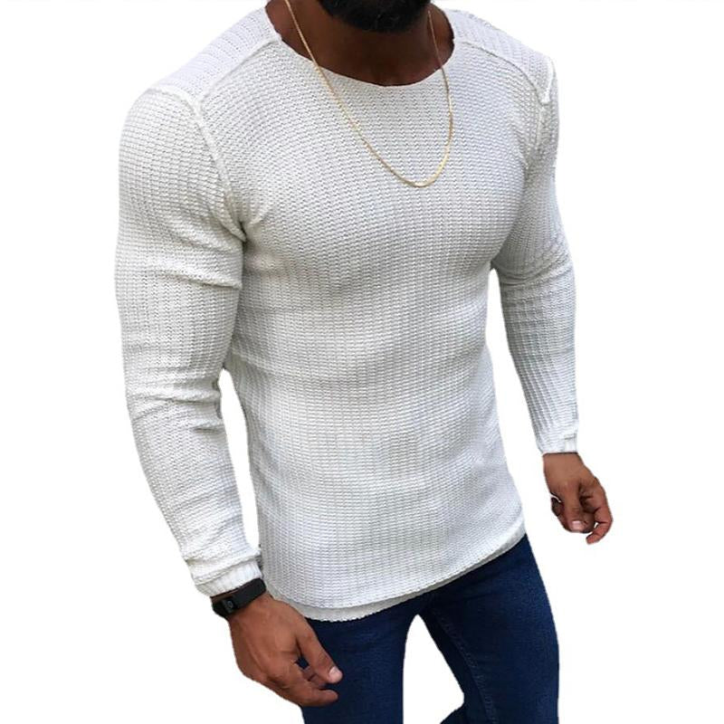 Men's Casual Slim Round Neck Long Sleeve Knitted Sweater 78200361M