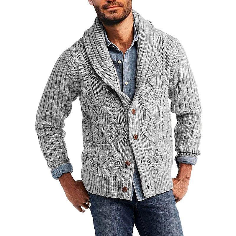 Men's Solid Color Long Sleeve Jacquard Knit Jacket 25682385X