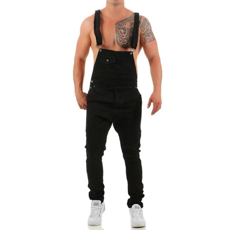 Men's Fashion Solid Color Ripped Denim Overalls 39074979Y