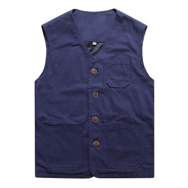 Mens Cotton V-Neck Single Breasted Vest 43550015M Navy / M Vests