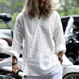 Men's Casual Solid Color Cotton Linen Long Sleeve Shirt 65349565Y