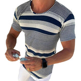 Men's Casual Striped Round Neck Short Sleeve T-Shirt 84079311M