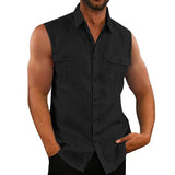 Men's Double Pocket Sleeveless Casual Resort Shirt 62992511X