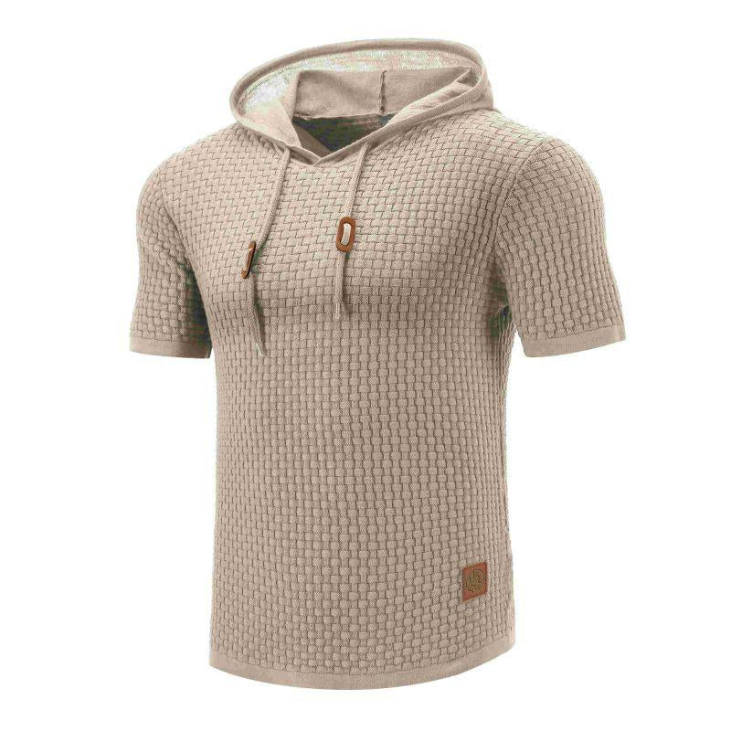 Men's Casual Hooded Knit Short Sleeve T-Shirt 79682427M