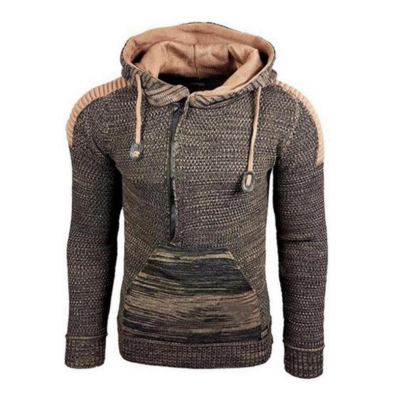 Men's Casual Hooded Long-Sleeved Pullover Knitted Hoodie 17002971M