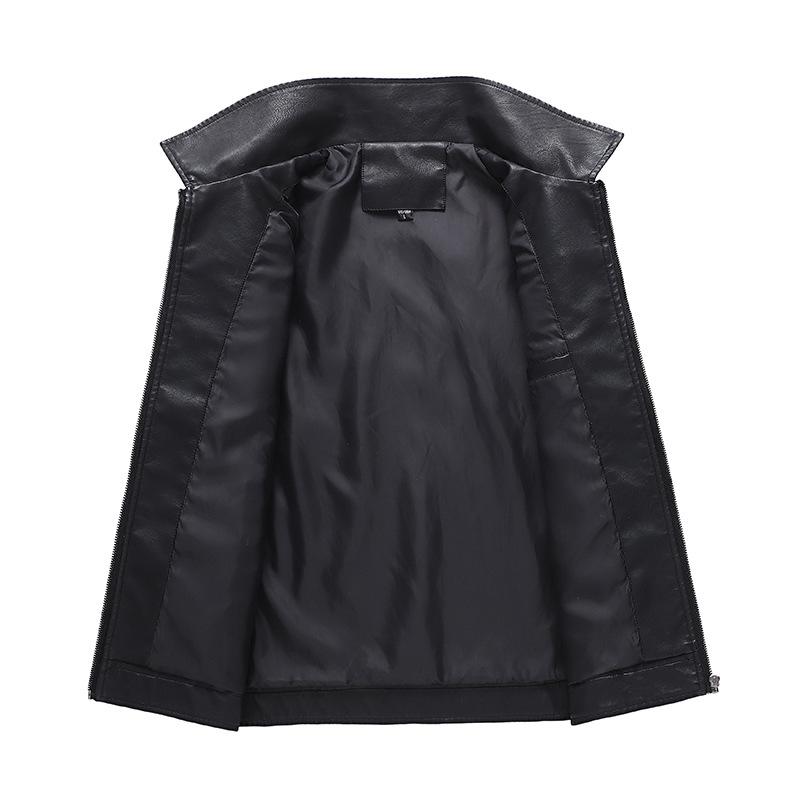 Men's Lapel Zipper Windproof Leather Jacket 79746341X