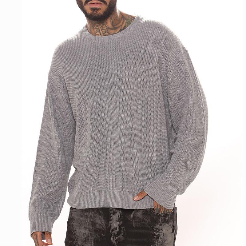 Men's Solid Color Round Neck Pullover Sweater 53935106X