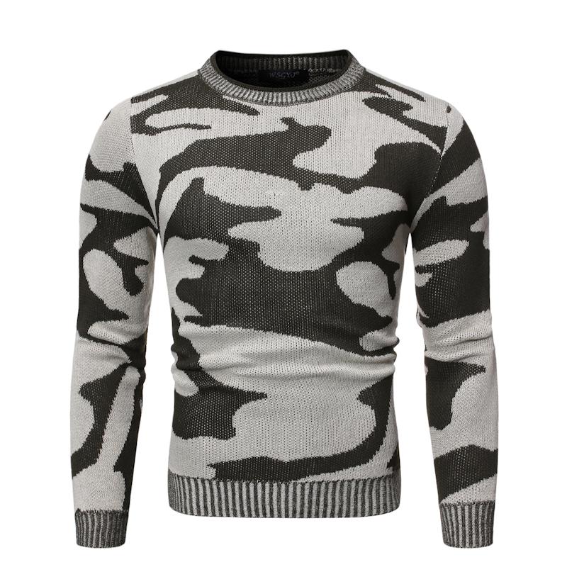Men's Camouflage Round Neck Pullover Contrast Color Sweater 77273688X