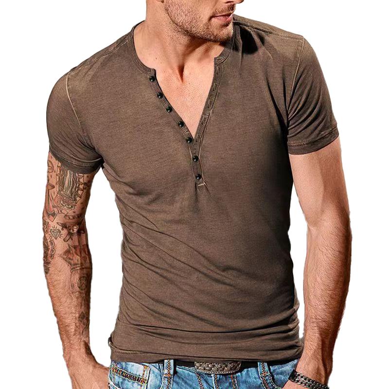 Men's Henley Crew Neck Short Sleeve Henley T-shirt 66405442X