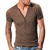 Men's Henley Crew Neck Short Sleeve T-Shirt 66405442X