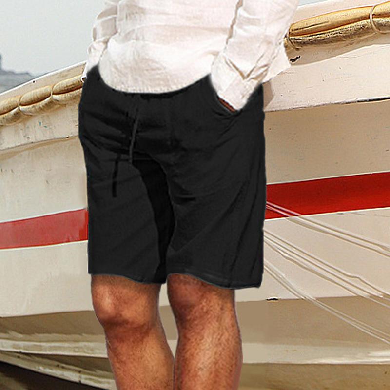 Men's Casual Solid Color Cotton And Linen Shorts 04767550Y