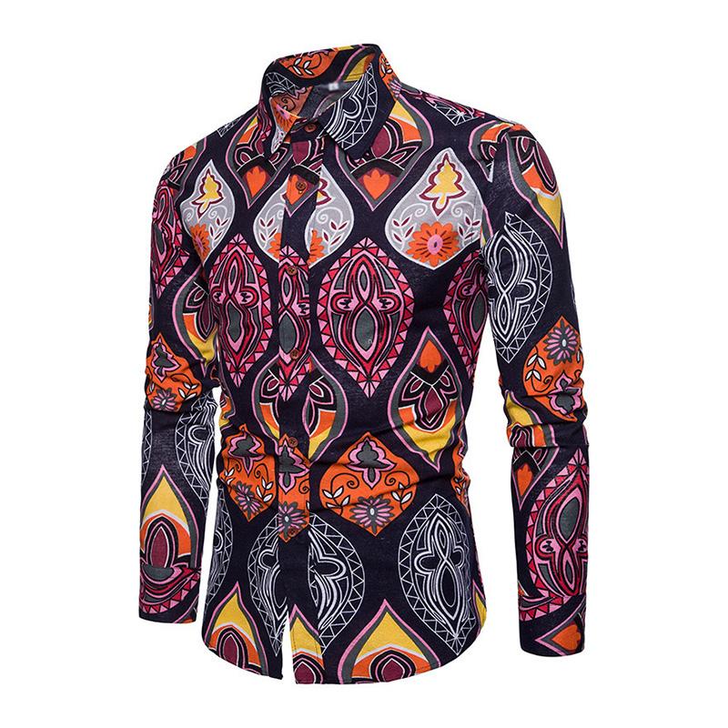 Camicia a maniche lunghe slim con stampa etnica vintage da uomo 52004520M