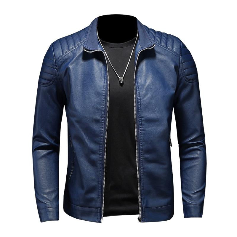 Men's Casual Stand Collar Zipper Slim Leather Jacket 19746853M