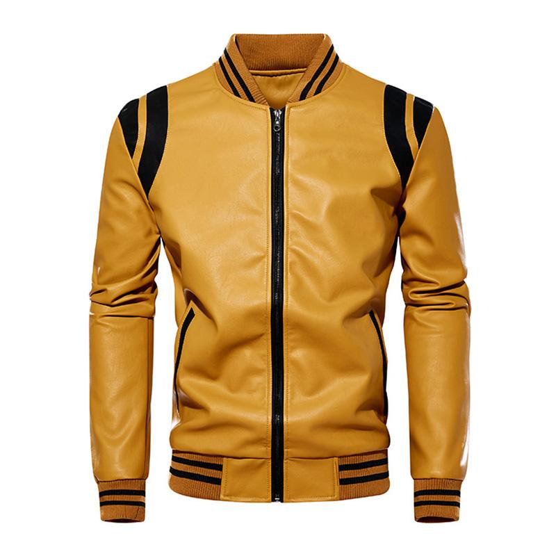 Men's Casual Color Contrasting Plush Leather Baseball Jacket 86960165M