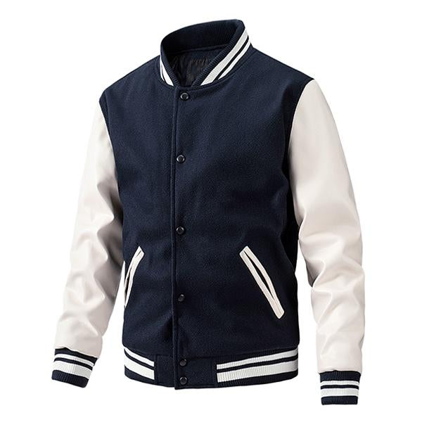 Men's Casual Slim Thin Cotton Wool Colorblock Baseball Jacket 39620548M