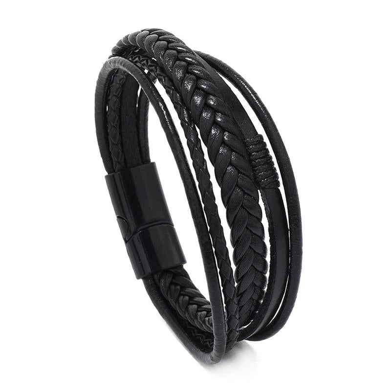 Men's Vintage Handwoven Alloy Buckle Leather Bracelet 04375506M