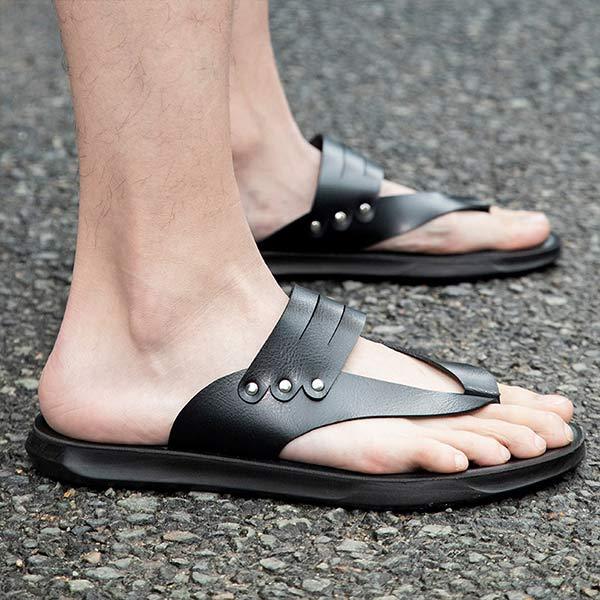 Mens Sand Flip-Flops Leather Slippers 95091232 Shoes