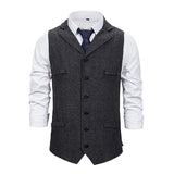 Men's Vintage Lapel Herringbone Single Breasted Vest 05741062M
