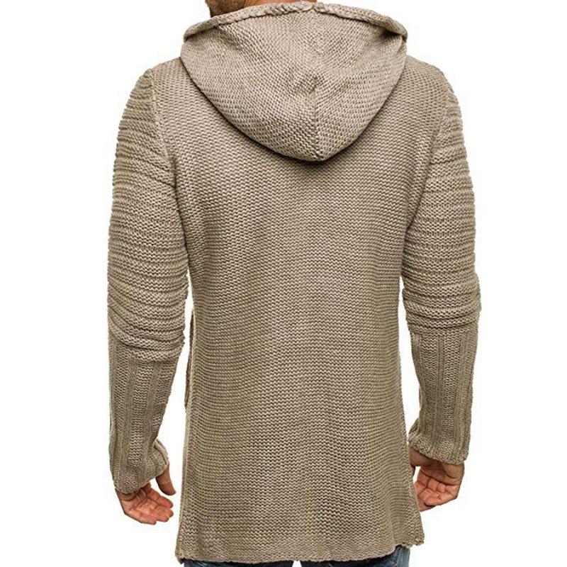 Langermet hette for menn med middels lengde strikket cardigan 90721661M