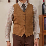 Men's Vintage Thin Corduroy Slim Fit Single Breasted Suit Vest 37947462M