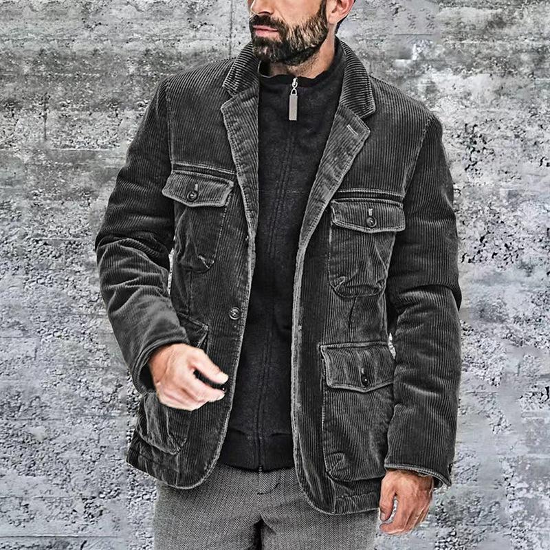 Veste multi-poches à revers pour homme de couleur unie 06596075X