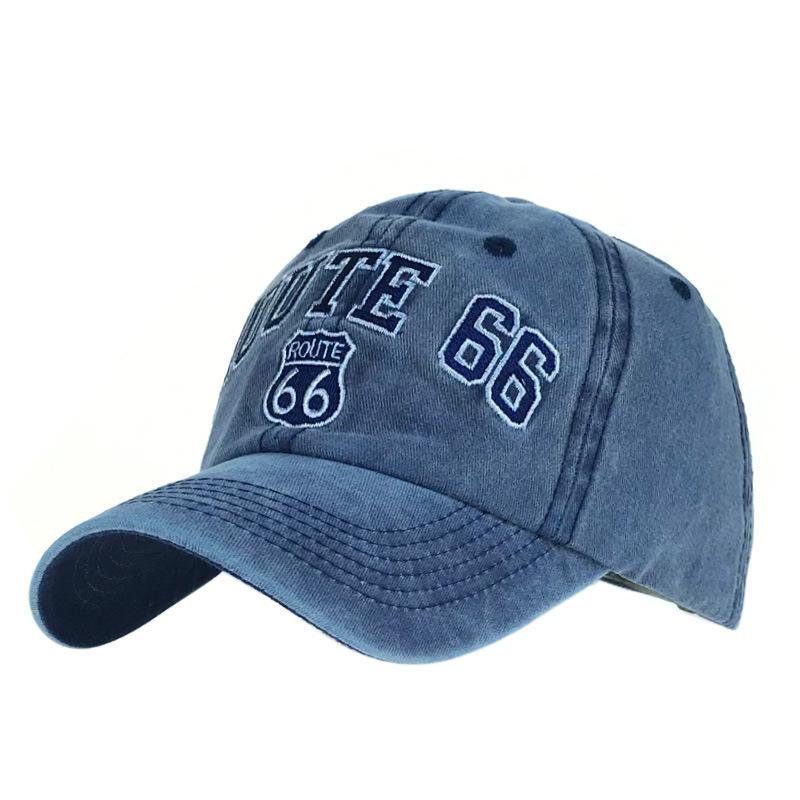 Cotton Distressed Washed Route 66 Embroidered Baseball Cap 96546640M