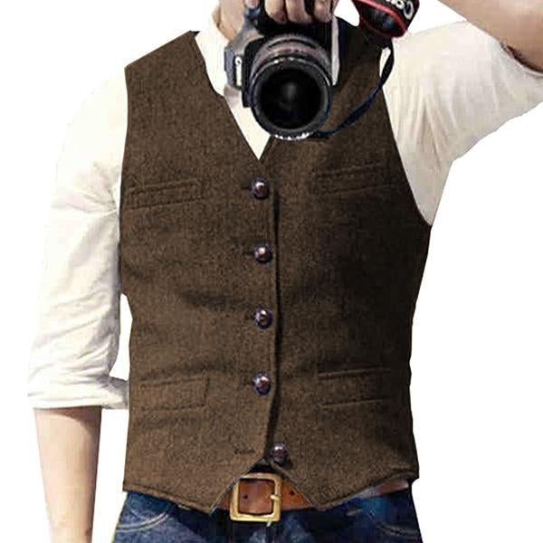 Men's Herringbone V-Neck Suit Vest 60649855M – Manlytshirt