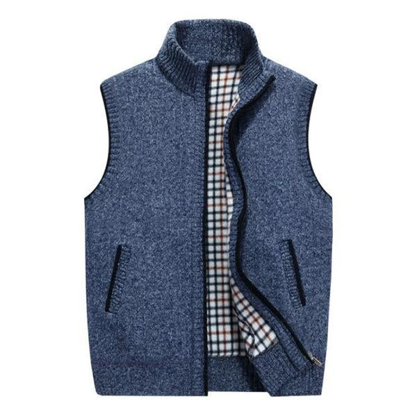 Men's Casual Stand Collar Fleece Knitted Vest 30062238M