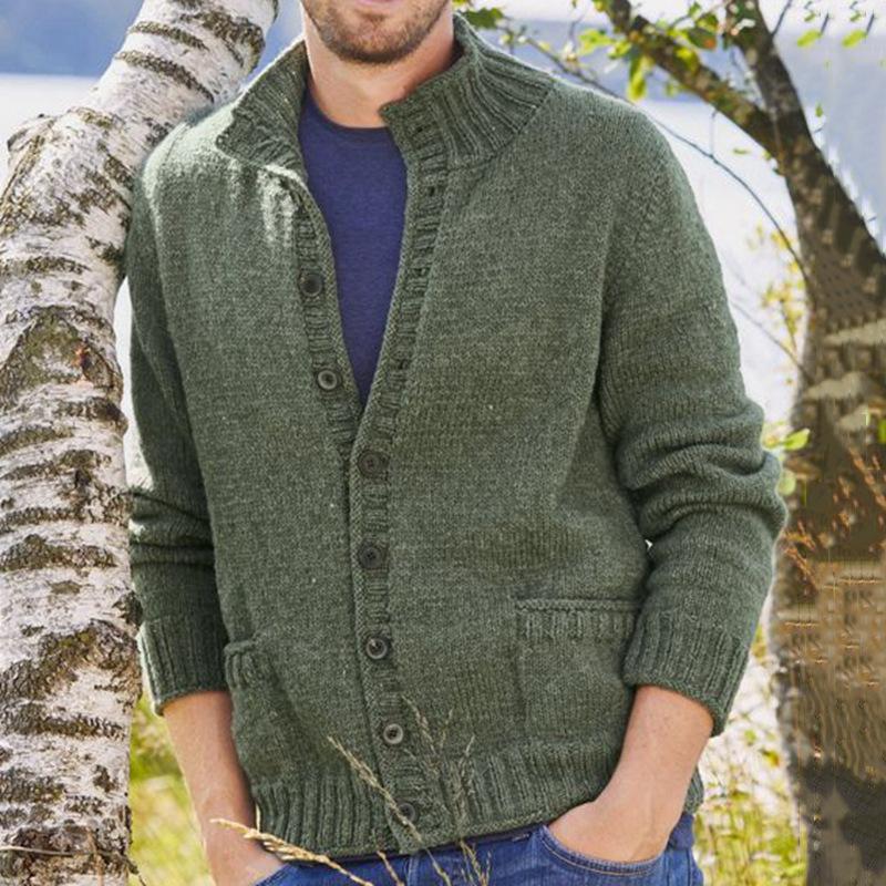 Men's Casual Stand Collar Single Breasted Knit Jacket 53949704M