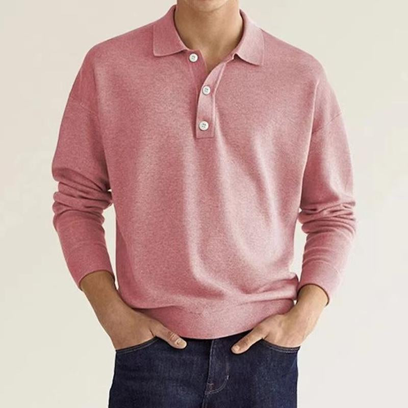 Men's Solid Lapel Long Sleeve Polo T-Shirt 72727356Y