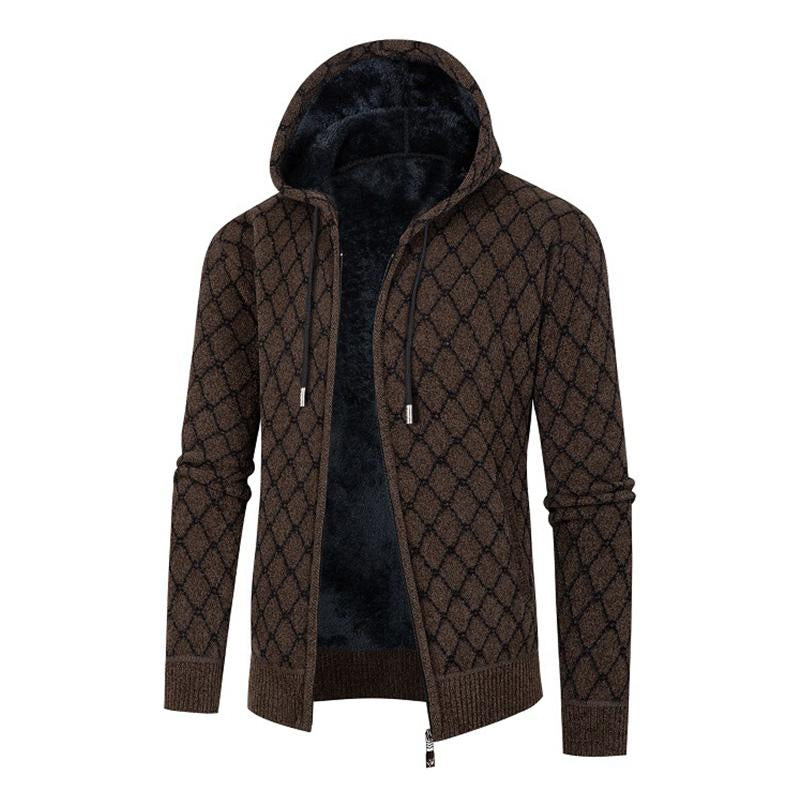 Men's Loose Jacquard Thick Hooded Knit Jacket 61250351M