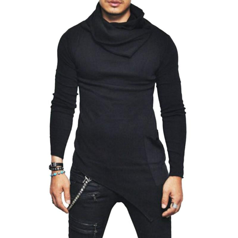 Men's Casual Turtleneck Long Sleeve Irregular Hem T-Shirt 84115926M