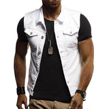 Mens Casual Washed Ripped Denim Vest 62135222M White / S Vests
