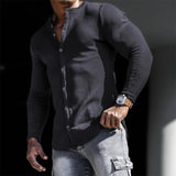 Men's Single Breasted Long Sleeve Solid Color T-Shirt 64479418X
