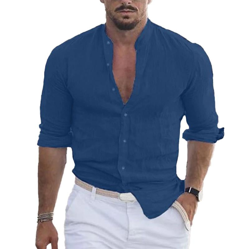 Men's Casual Stand Collar Long Sleeve Shirt 75311158M