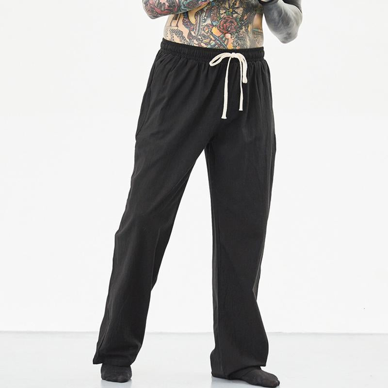 Men's Loose Cotton Linen Solid Color Drawstring Trousers 02079114Y