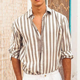 Men's Casual Lapel Striped Long Sleeve Shirt 53467839M