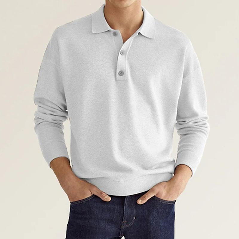 Men's Solid Lapel Long Sleeve Polo T-Shirt 72727356Y