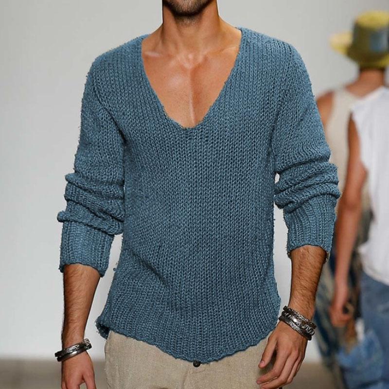 Maglione pullover in maglia con scollo a V da uomo 18392900M